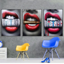 Load image into Gallery viewer, SELFLESSLY Wall Art Prints Posters Sexy Red Lips Bite Bullet and Money Modern Canvas paintings For living room Decor Unframed Lip Makeup