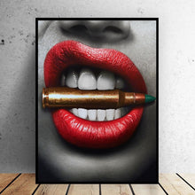 Load image into Gallery viewer, SELFLESSLY Wall Art Prints Posters Sexy Red Lips Bite Bullet and Money Modern Canvas paintings For living room Decor Unframed Lip Makeup