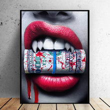 Load image into Gallery viewer, SELFLESSLY Wall Art Prints Posters Sexy Red Lips Bite Bullet and Money Modern Canvas paintings For living room Decor Unframed Lip Makeup